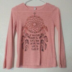 Beautees girl's size L pink and gray long sleeve blouse